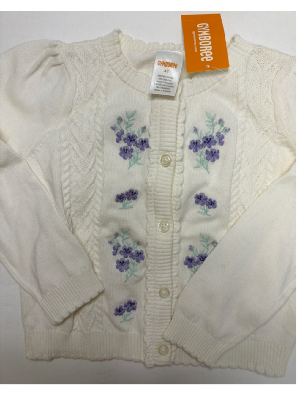 Girls Gymboree White Floral Embroidered Spring Cardigan Sweater 4T NWT